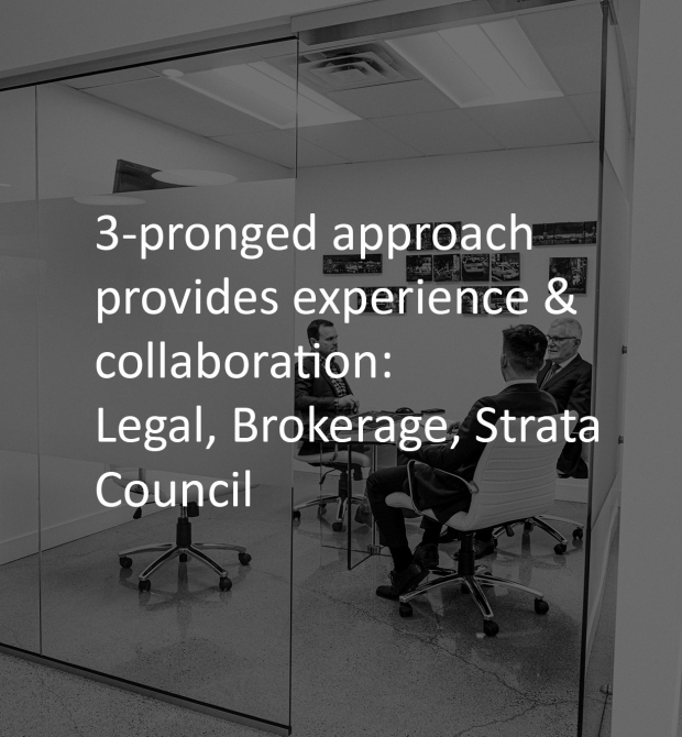 3-pronged approach provides experience & collaboration: Legal, Brokerage, Strata Council